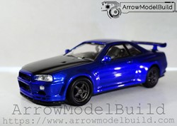 Picture of ArrowModelBuild Nissan GTR R34 (Metallic Blue) Built & Painted 1/64 Model Kit